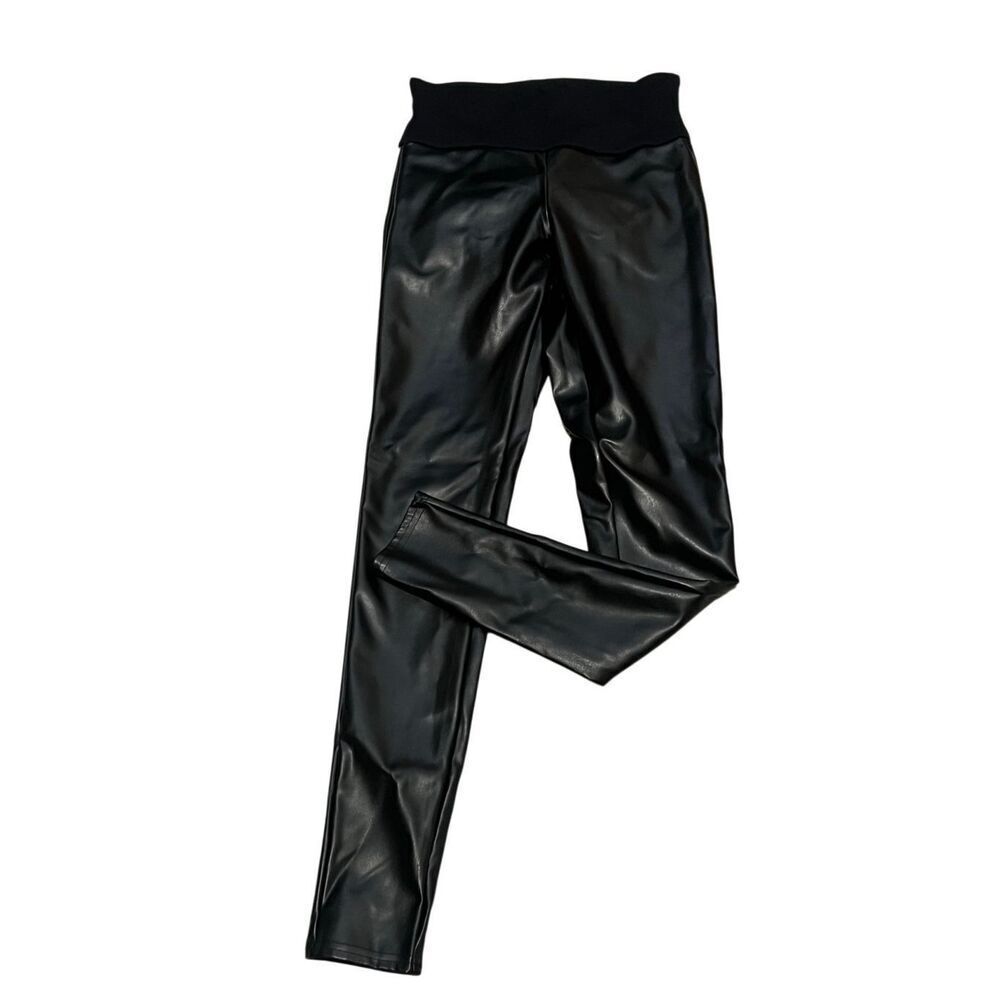 Spanx Assets  Women's Faux Leather High Waisted Ankle Leggings Black Size Small